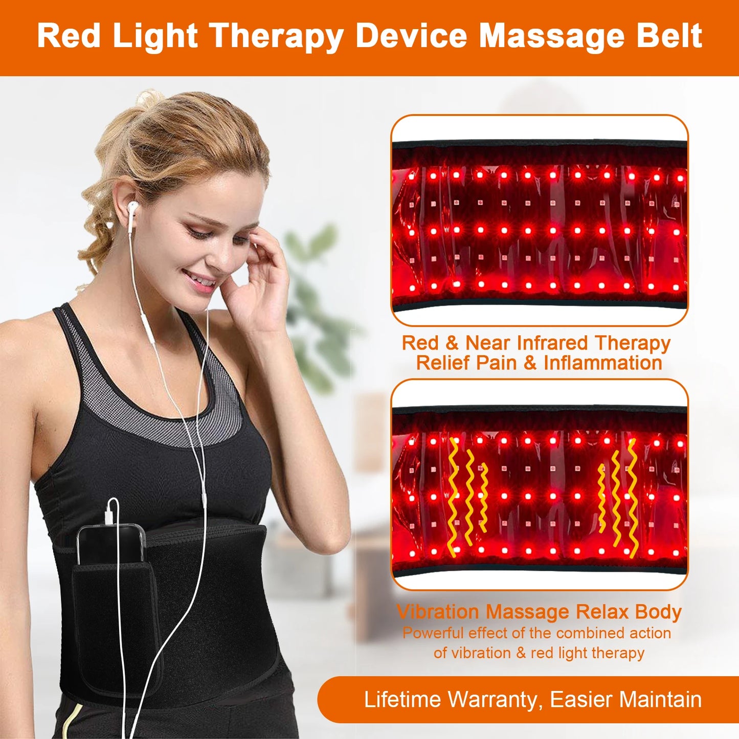Wearable Red Light Therapy Belt with Vibration & Infrared LED Therapy