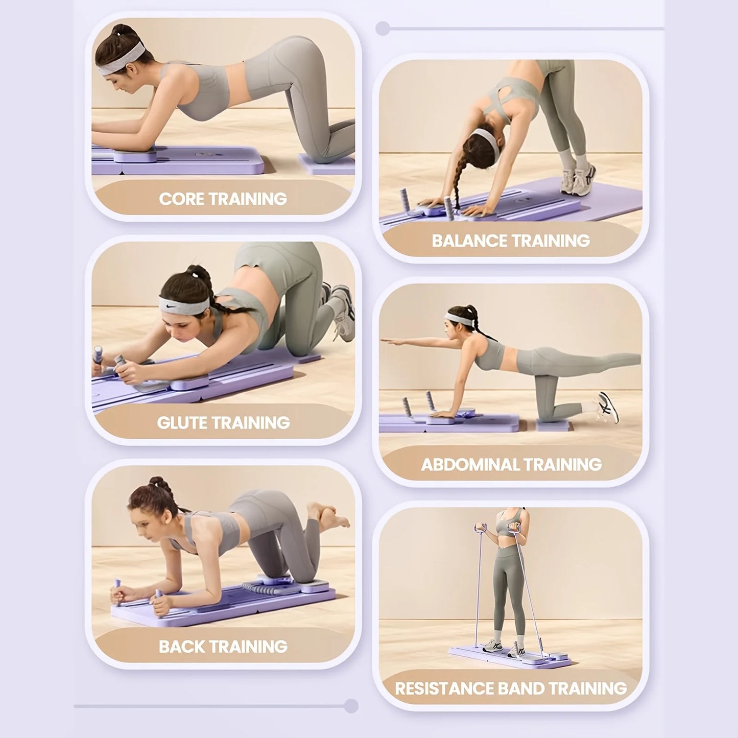 Foldable 6-in-1 Pilates Reformer Board with Timer for Home Workout