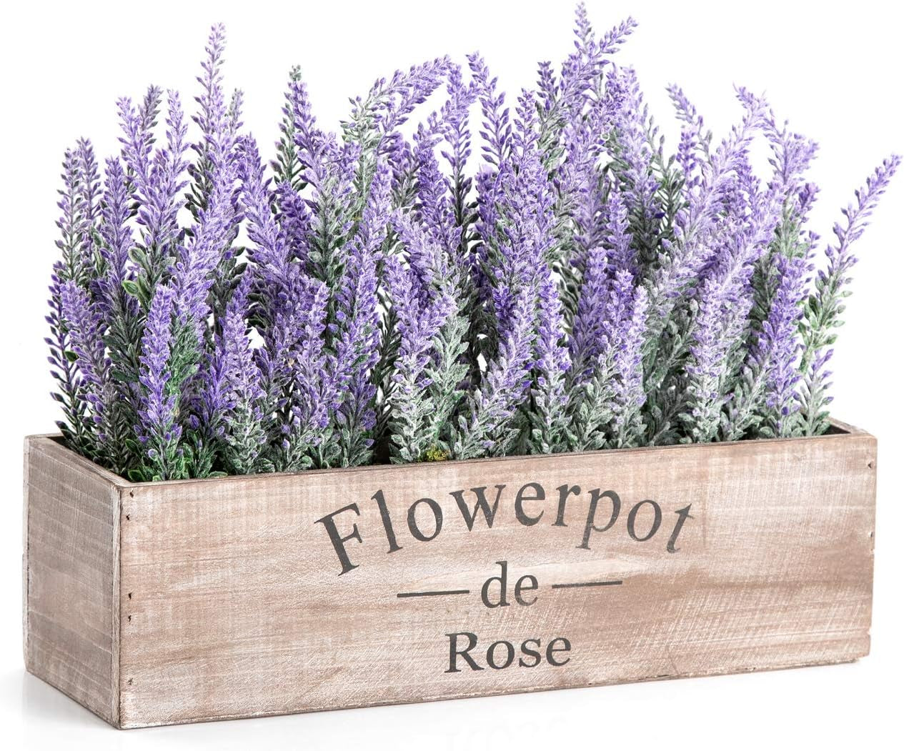Fake Lavender Plant with Decorative Tray Wooden Box 14"- Spring Decorations for Home Office, Cottagecore Country Farmhouse Decor, Bathroom, Porch Decor, Purple Room, Faux Flower Indoor Garden