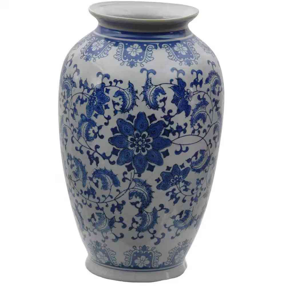 14 In. Porcelain Decorative Vase in Blue
