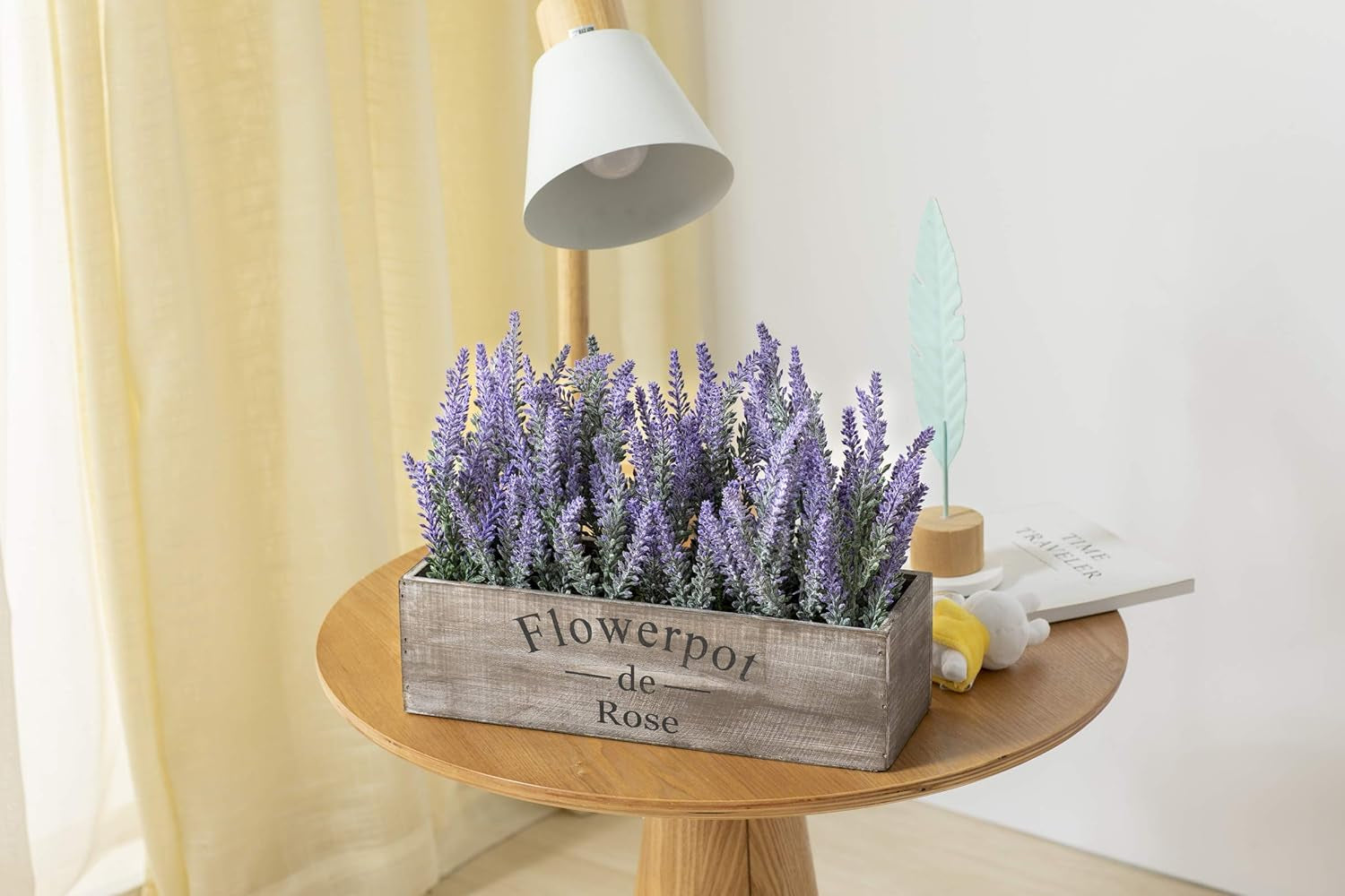 Fake Lavender Plant with Decorative Tray Wooden Box 14"- Spring Decorations for Home Office, Cottagecore Country Farmhouse Decor, Bathroom, Porch Decor, Purple Room, Faux Flower Indoor Garden