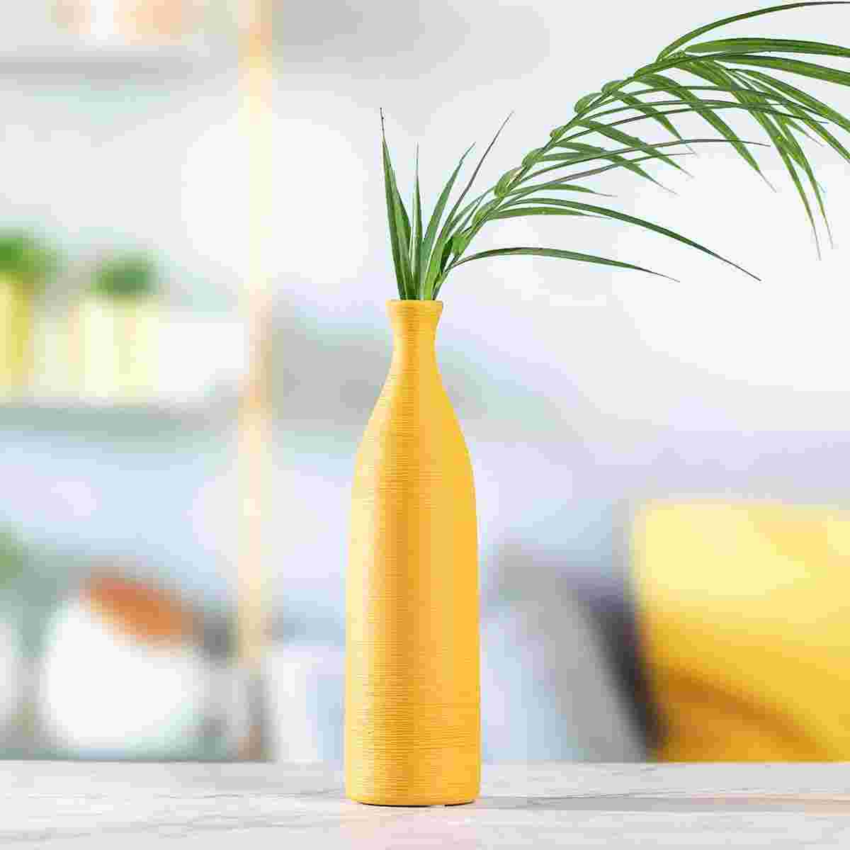 Modern Ceramic Vase for Flowers Plants Small Narrow Neck Flower Pottery Centerpiece Decorative Floral Vase for Living Room Office Parties Wedding, Yellow