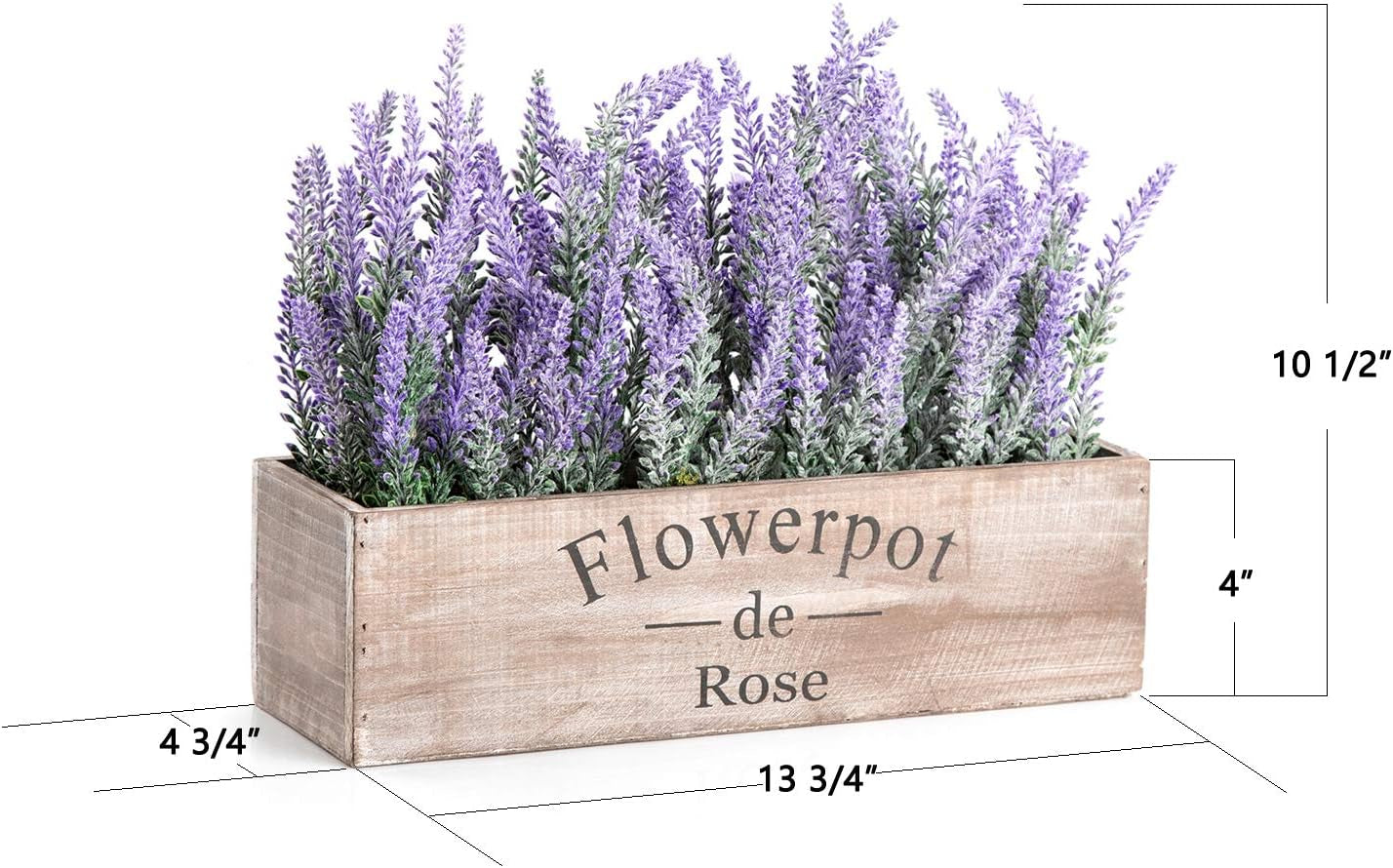 Fake Lavender Plant with Decorative Tray Wooden Box 14"- Spring Decorations for Home Office, Cottagecore Country Farmhouse Decor, Bathroom, Porch Decor, Purple Room, Faux Flower Indoor Garden