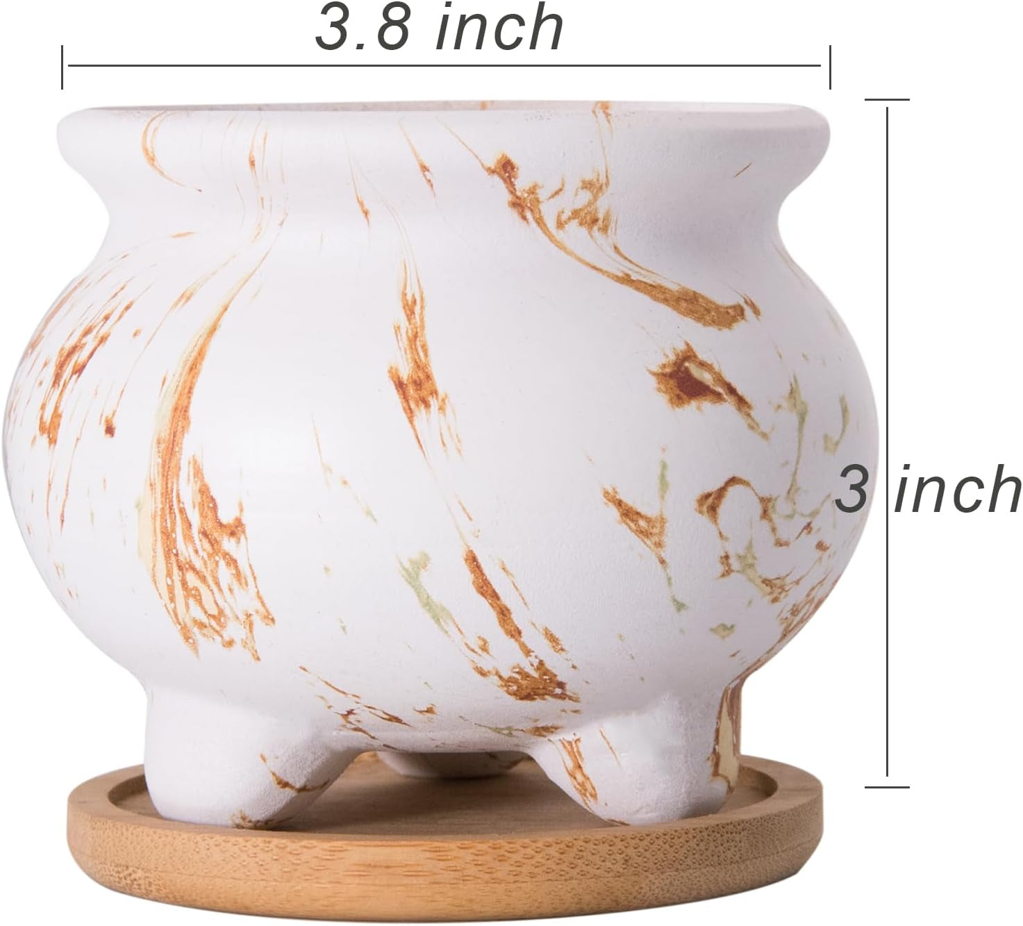 Succulent Pots - 3.8 Inch Marble Plant Pot with Drainage Trays Set of 6, Small Ceramic Pots for Indoor Cactus Flower Plants Decorative Garden Home Office