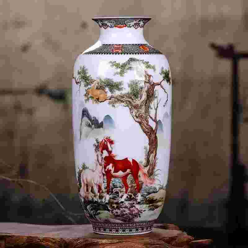 Ceramic Jingdezhen Vase Chinese Traditional Flower Vases Living Room Decoration Vase Fine Smooth Surface Furnishing Articles