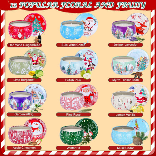 12PCS Christmas Scented Candles Gift for Women - Aromatherapy Candle for Home - 3.4Oz Soy Wax Birthday Gifts for Mother, Friend, Wife, Sister, Xmas Decorations