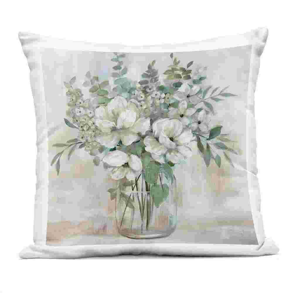 Lively Flower Vase in Green Tones Green Square Outdoor Throw Pillow