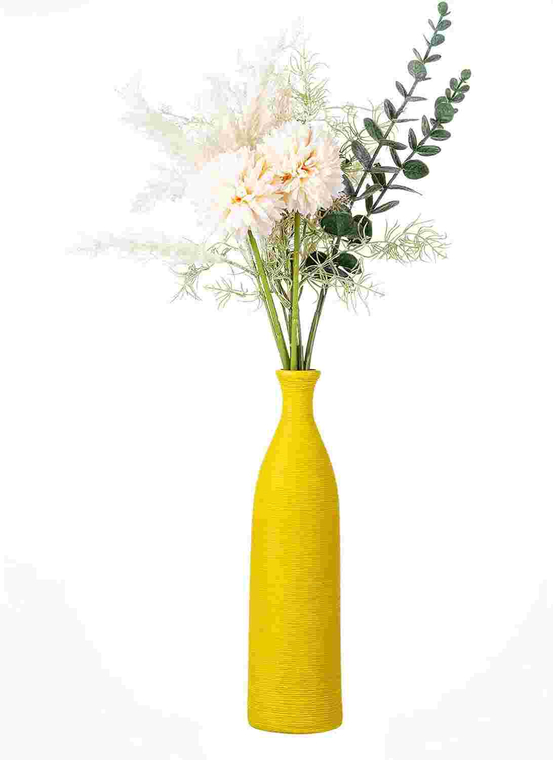 Modern Ceramic Vase for Flowers Plants Small Narrow Neck Flower Pottery Centerpiece Decorative Floral Vase for Living Room Office Parties Wedding, Yellow
