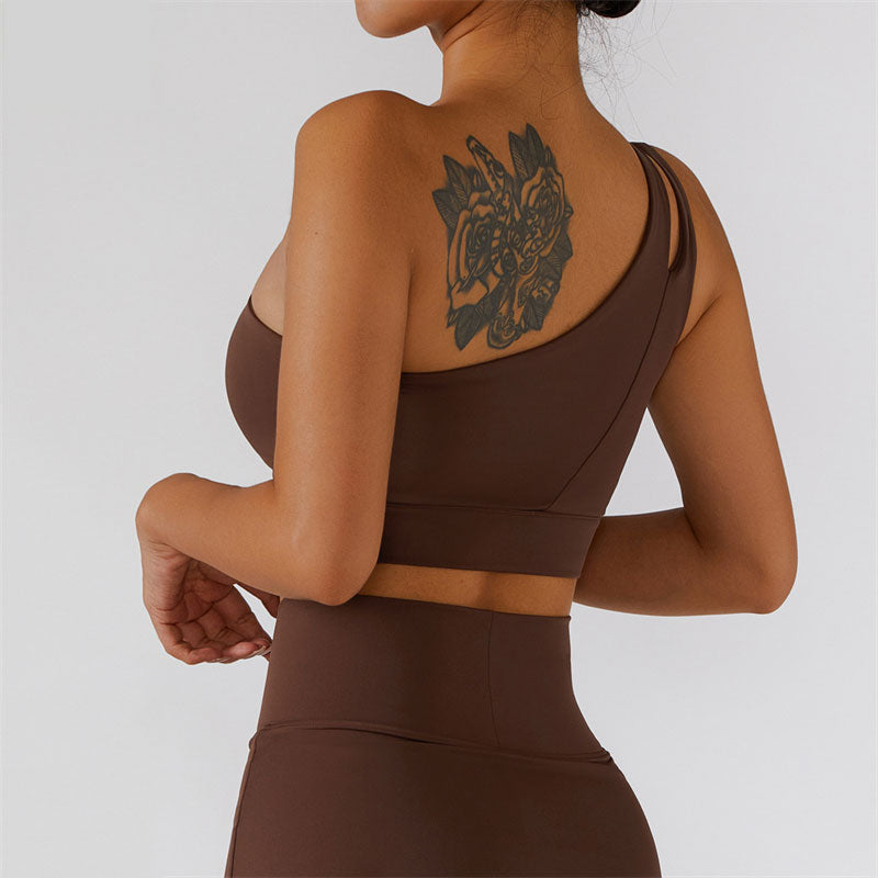 Women’s One Shoulder Sports Bra Breathable Yoga Fitness Workout Top