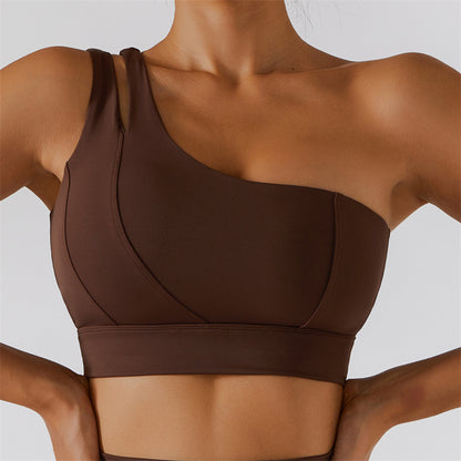 Women’s One Shoulder Sports Bra Breathable Yoga Fitness Workout Top