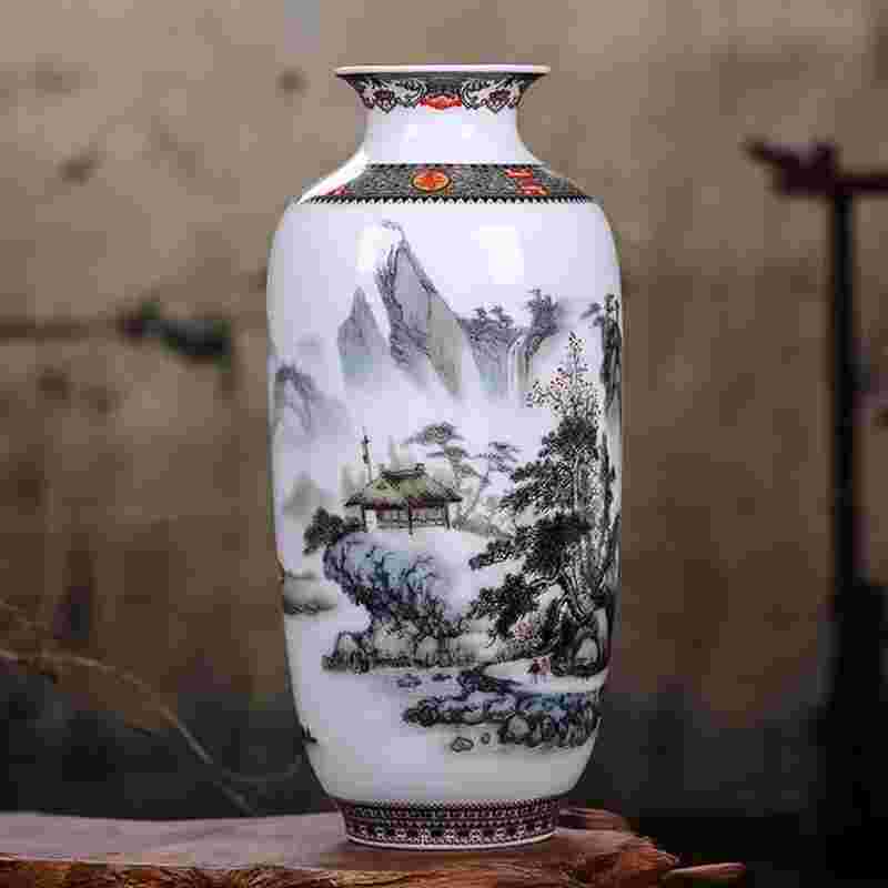 Ceramic Jingdezhen Vase Chinese Traditional Flower Vases Living Room Decoration Vase Fine Smooth Surface Furnishing Articles